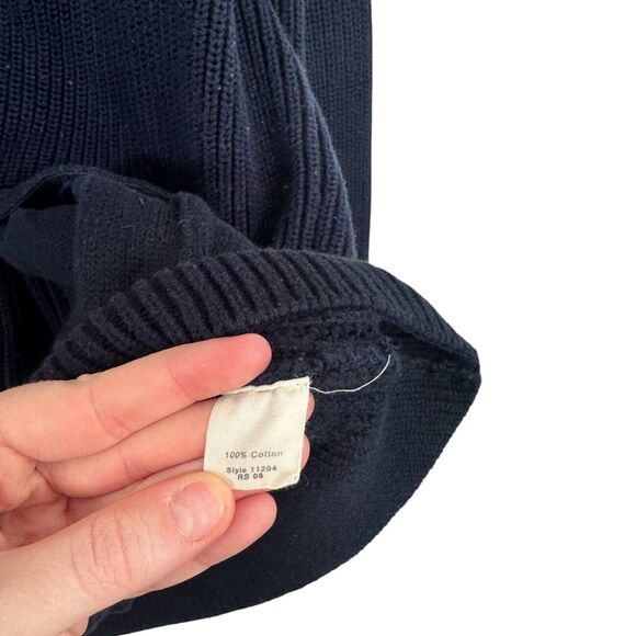 J Crew Navy Blue Cotton Cable Knit Cardigan Sweater Chunky Preppy Mens Large - Picture 5 of 7